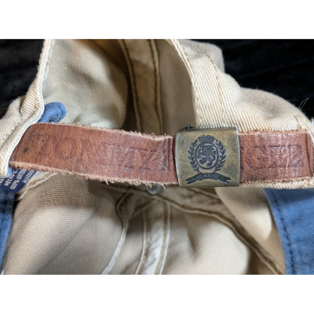 Vintage Tommy Hilfiger Dad Hat Tan Beige Made in USA Leather Strap Flag Logo Cap - Picture 8 of 8